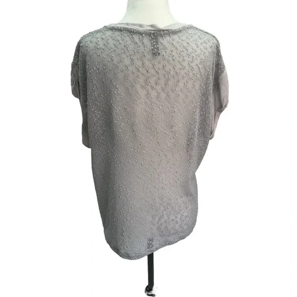 Danny Be Grey Loose Knit Short Sleeve Round Neck Sweater Top Size S - Picture 5 of 8